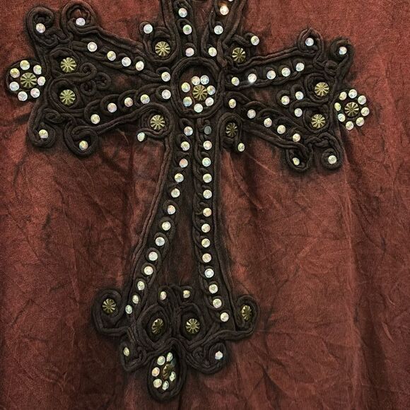 Velvet Stone Washed Cross Bling Rock Western Vneck T-shirt Medium - Picture 4 of 7